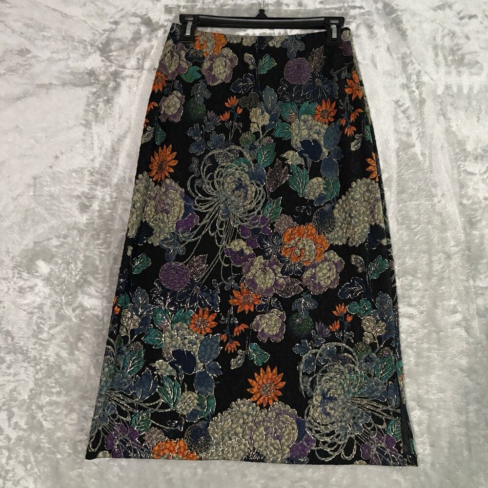 Notations Vintage Y2K Floral Glitter Brocade Skirt Made in USA Whimsigoth Retro